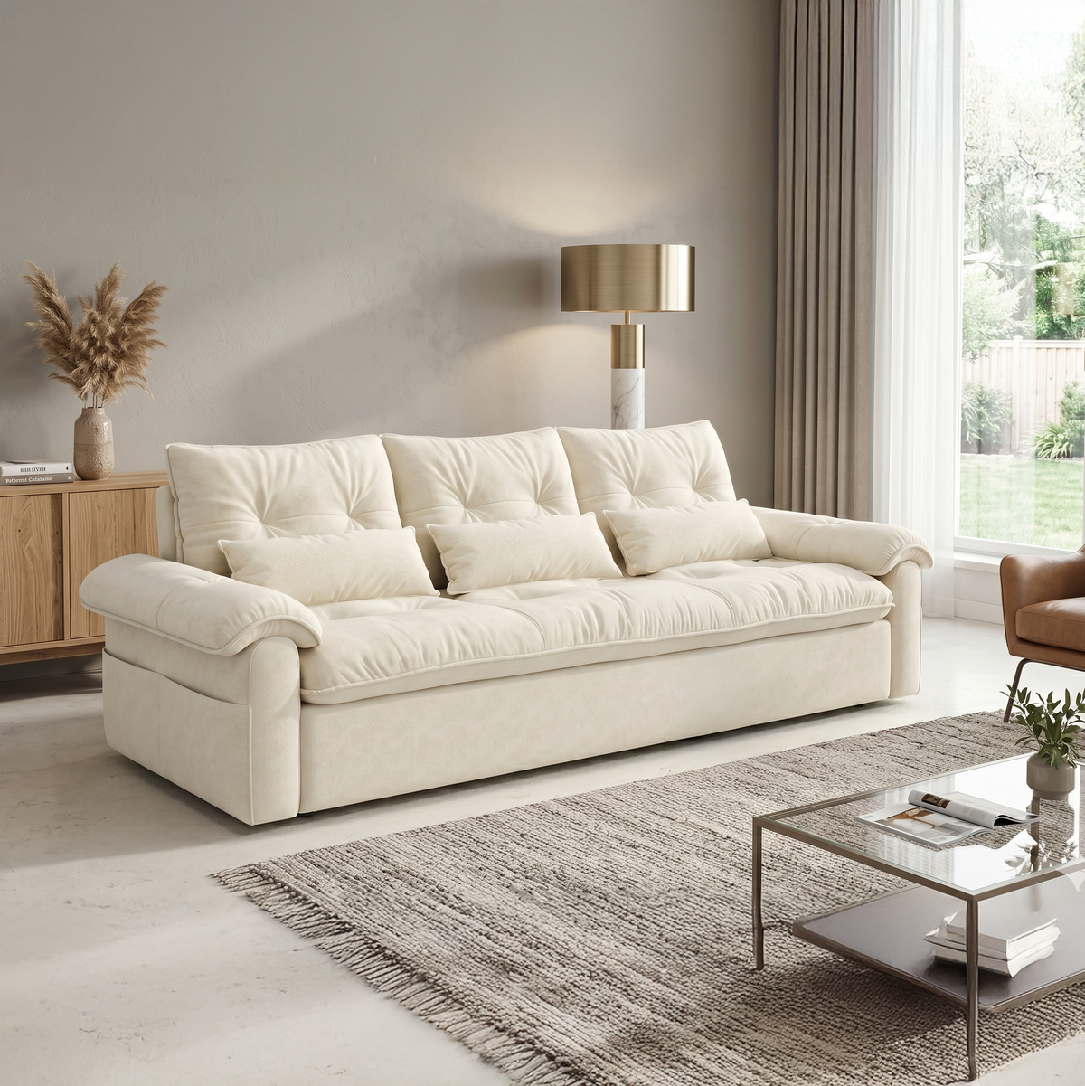 SOB036 - Minimalist Cream Fabric Sofa - Comfy Living Room Seating image 1