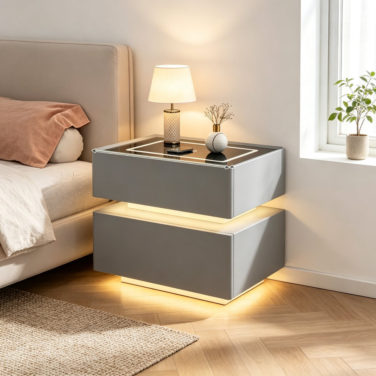 CBD035 - Smart LED Bedside Table with Wireless Charging & AdjustableLighting image 1