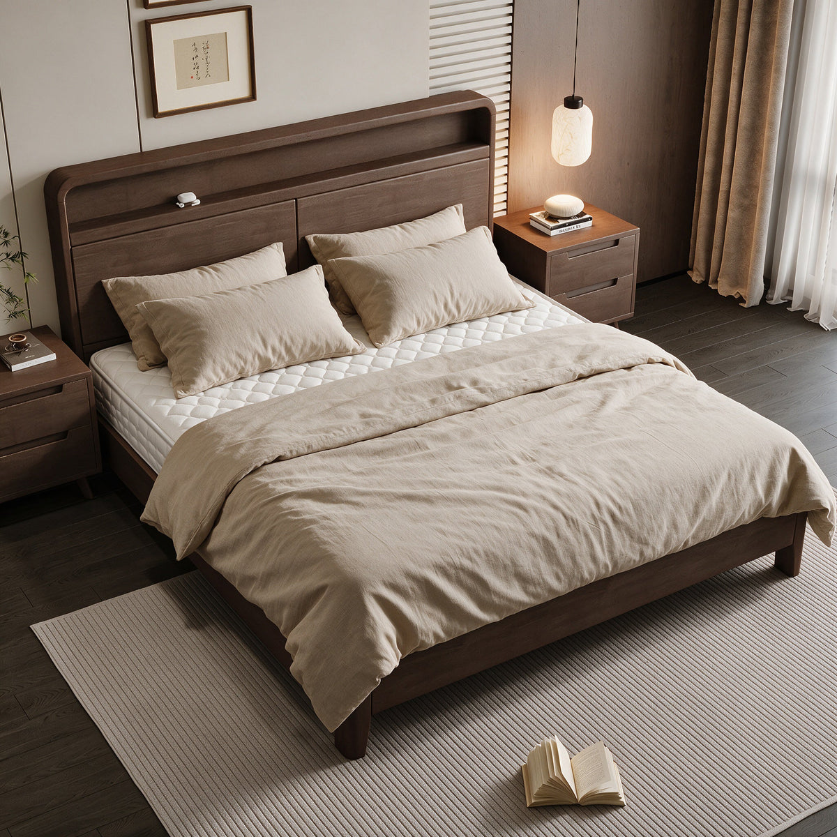 BD019 - Wood Platform Bed Frame with Storage Headboard – Minimalist Bedroom Bed image 0