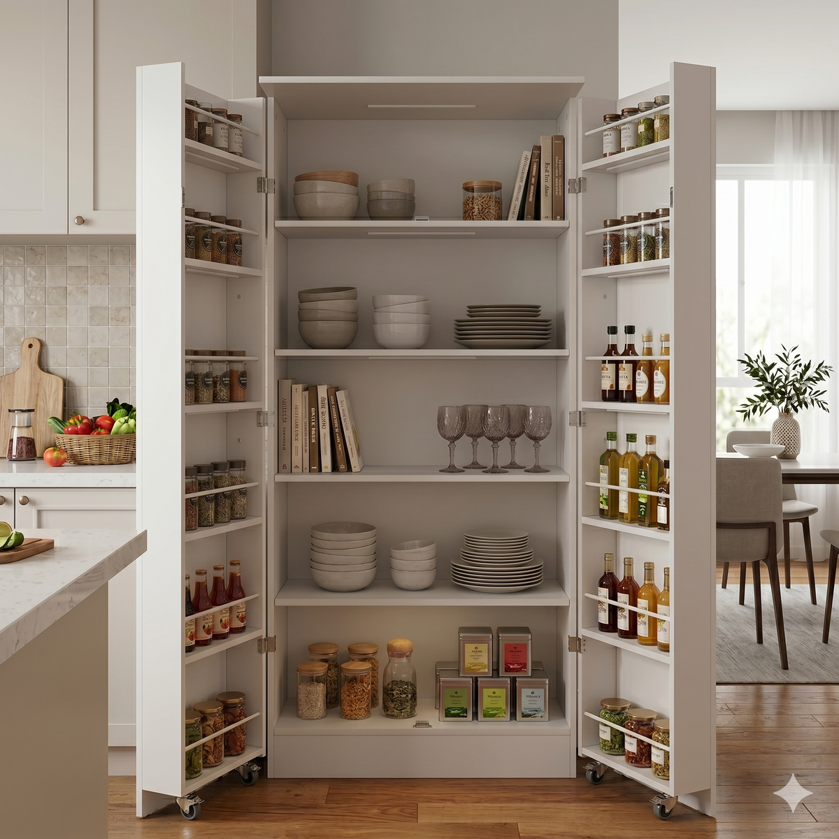 WCK024 - White Kitchen Pantry Cabinet with Shelves & Multi-Storage Compartments image 1