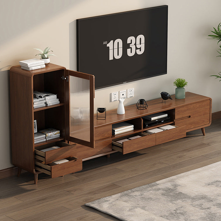 TV011 - Natural Wood-Style TV Stand with Drawers and Open Storage image 4