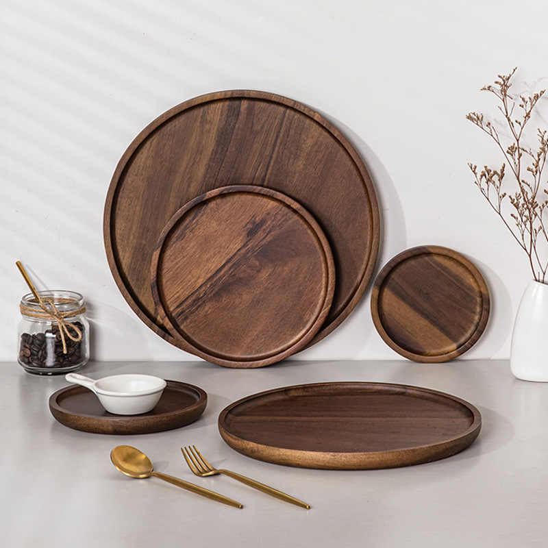 TRAY003 - Round Wooden Tray | Tea & Snack Serving Plate image 2