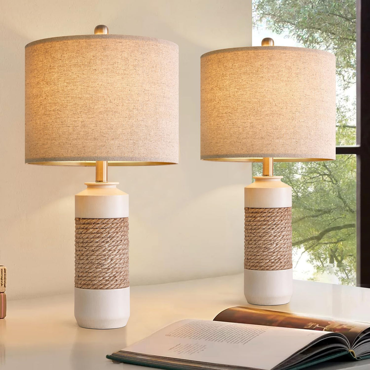 FL004 - Vintage Farmhouse Rattan Table Lamps image 4