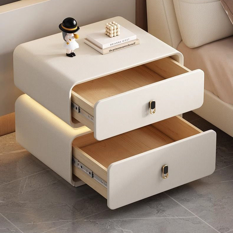 CBD026 - Solid Wood Bedside Table with Leather Wrap, Induction Light & Storage image 2
