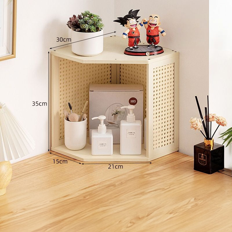 CSR003 - Stackable Corner Desktop Shelf Organizer with Rattan-Style Panels image 1