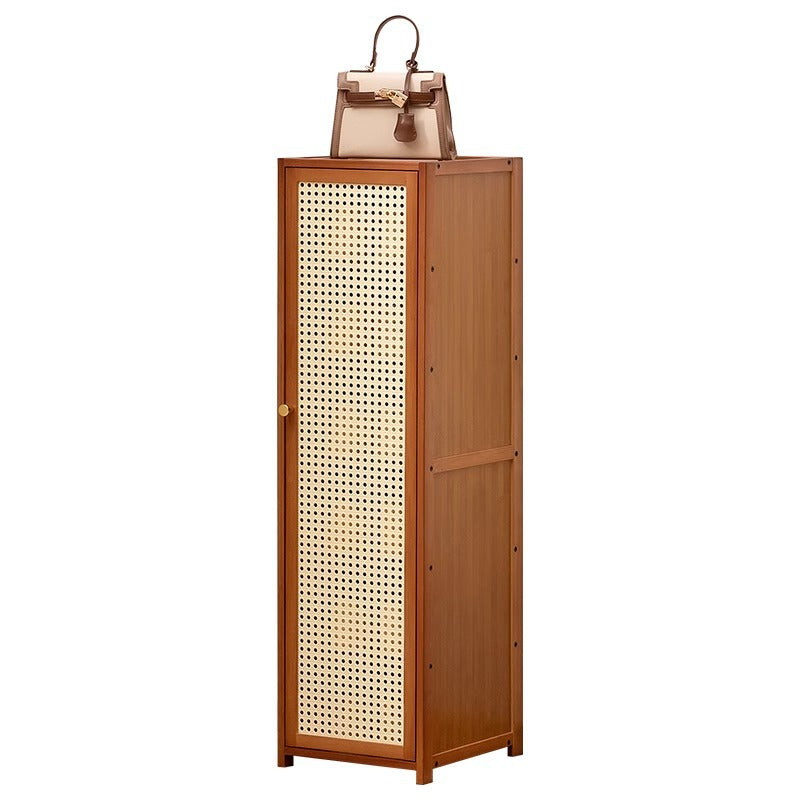 SOCE066 - Bamboo Shoe Cabinet – Narrow Multi-Tier Shoe Rack with Ventilated Door image 0