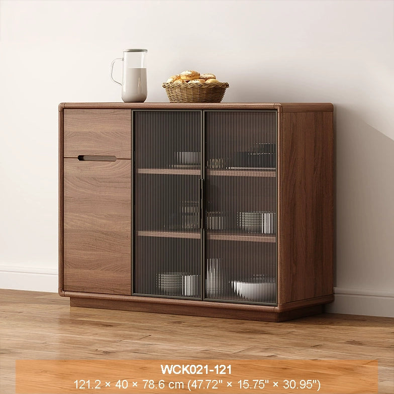 WCK021 - Modern Walnut Cabinet with Ribbed Glass Doors image 2