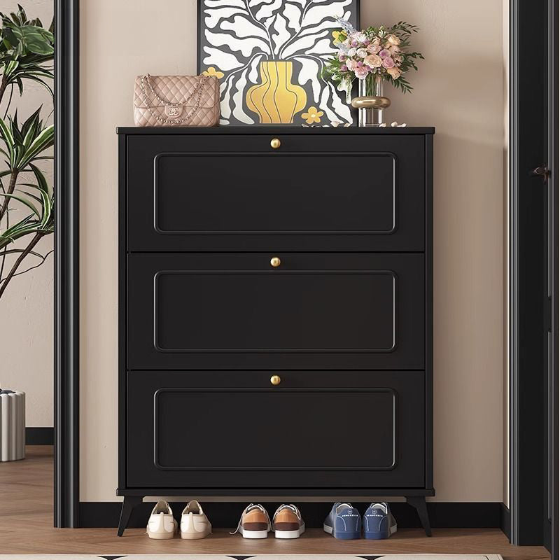 SOCE053 - Slim Black 3 Flip Drawers Wooden Space-Saver Shoe Cabinet image 0