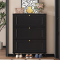 SOCE053 - Slim Black 3 Flip Drawers Wooden Space-Saver Shoe Cabinet image 0