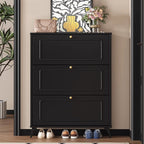 SOCE053 - Slim Black 3 Flip Drawers Wooden Space-Saver Shoe Cabinet image 0