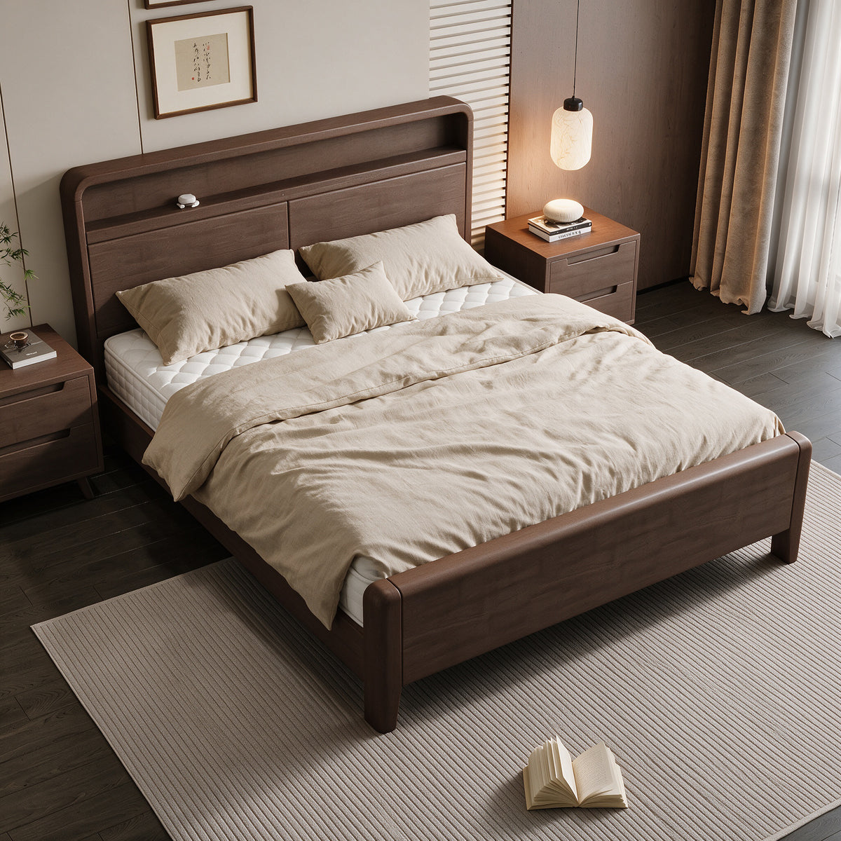 BD019 - Wood Platform Bed Frame with Storage Headboard – Minimalist Bedroom Bed image 2