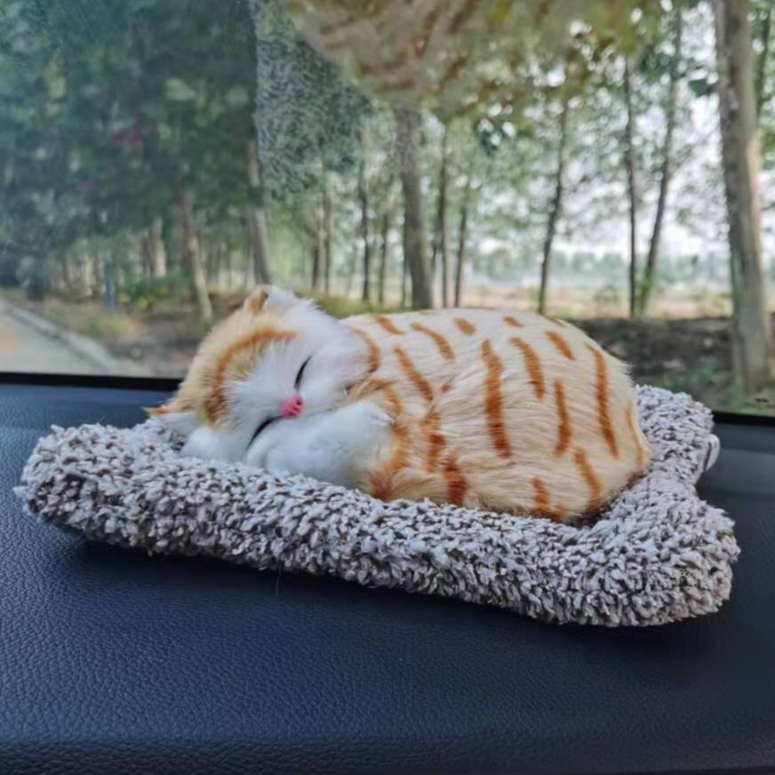 TYP-159 - Lifelike Sleeping Cat Plush – Orange Tabby Dashboard or Home Decor image 0
