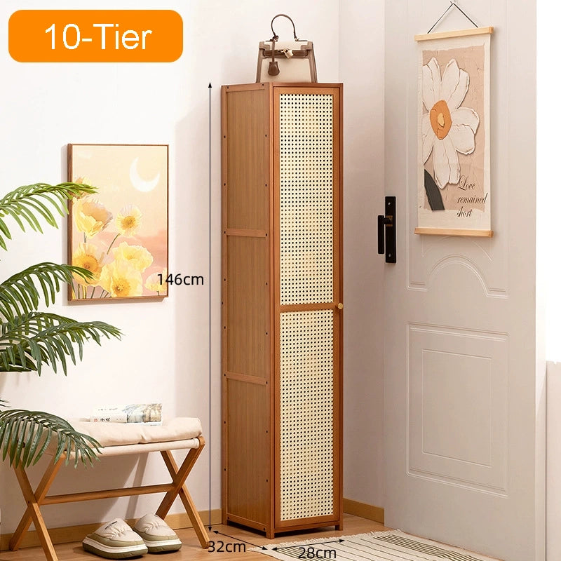 SOCE066 - Bamboo Shoe Cabinet – Narrow Multi-Tier Shoe Rack with Ventilated Door image 4