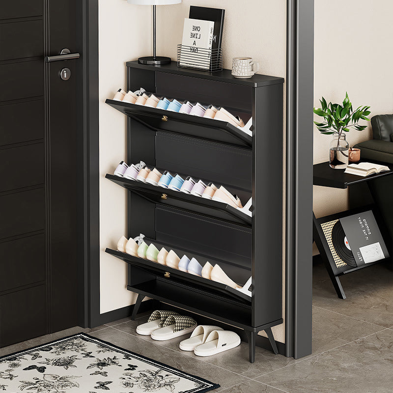SOCE053 - Slim Black 3 Flip Drawers Wooden Space-Saver Shoe Cabinet image 1