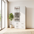 CC057 - White Wardrobe with Built-in LED Mirror & Drawers image 0