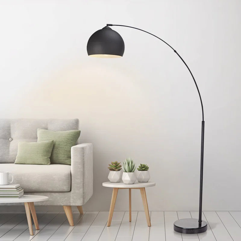 FL001 - Dark Black Arc Floor Lamp with Faux Marble Base image 3