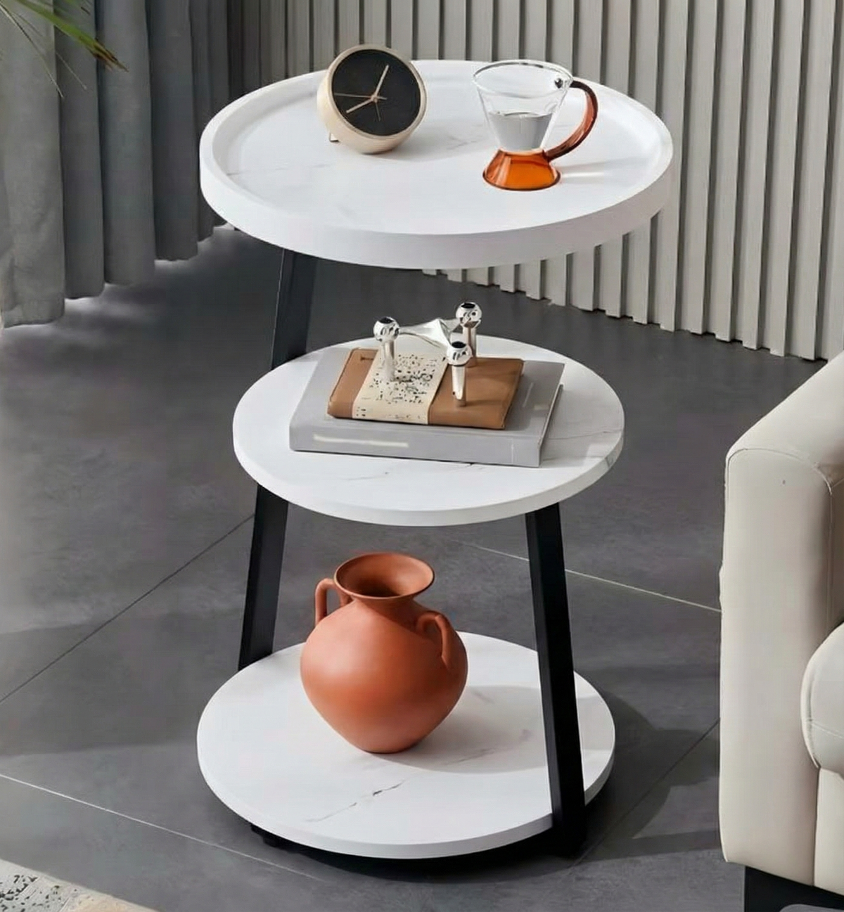 ST014 - Modern Minimalist 3-Tier Round Coffee Table – Small Living Room Table image 1
