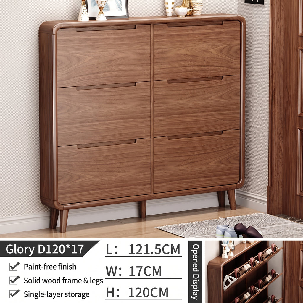 SOCE079 -  Walnut Look Shoe Cabinet - Ultra-Slim Walnut Entryway Organizer