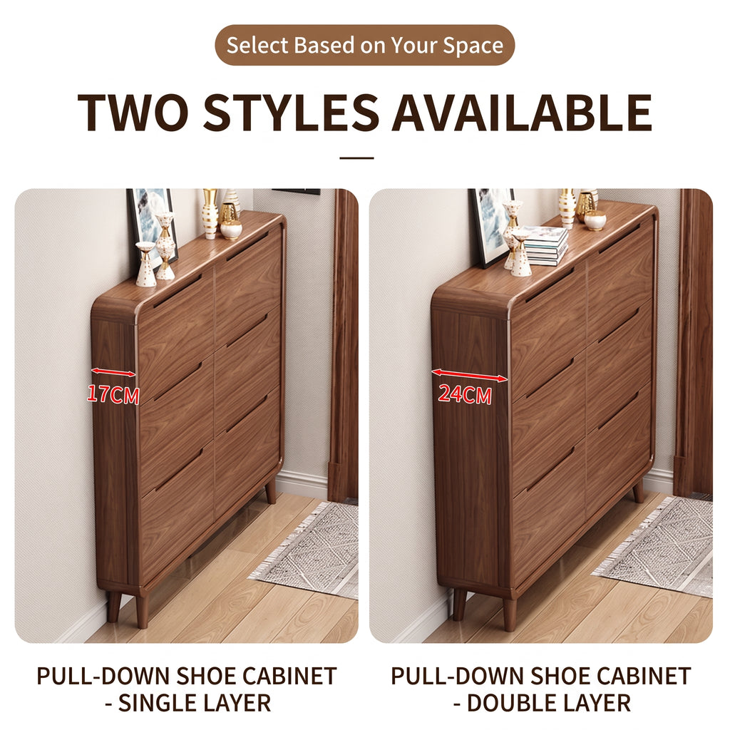 SOCE079 -  Walnut Look Shoe Cabinet - Ultra-Slim Walnut Entryway Organizer