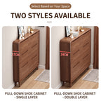 SOCE079 -  Walnut Look Shoe Cabinet - Ultra-Slim Walnut Entryway Organizer