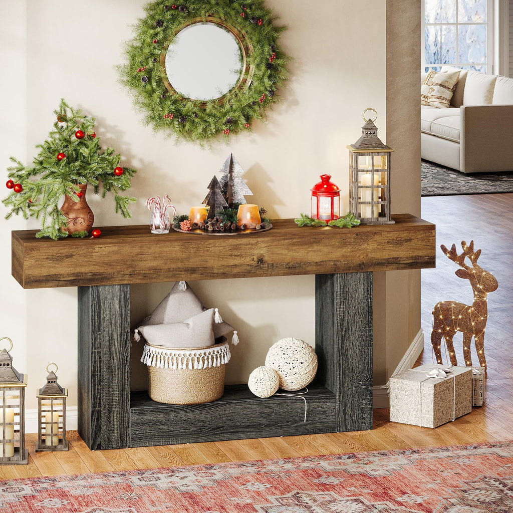 ST012 - Vintage Wood Entryway Table – Living Room & Hallway Storage Rack image 0