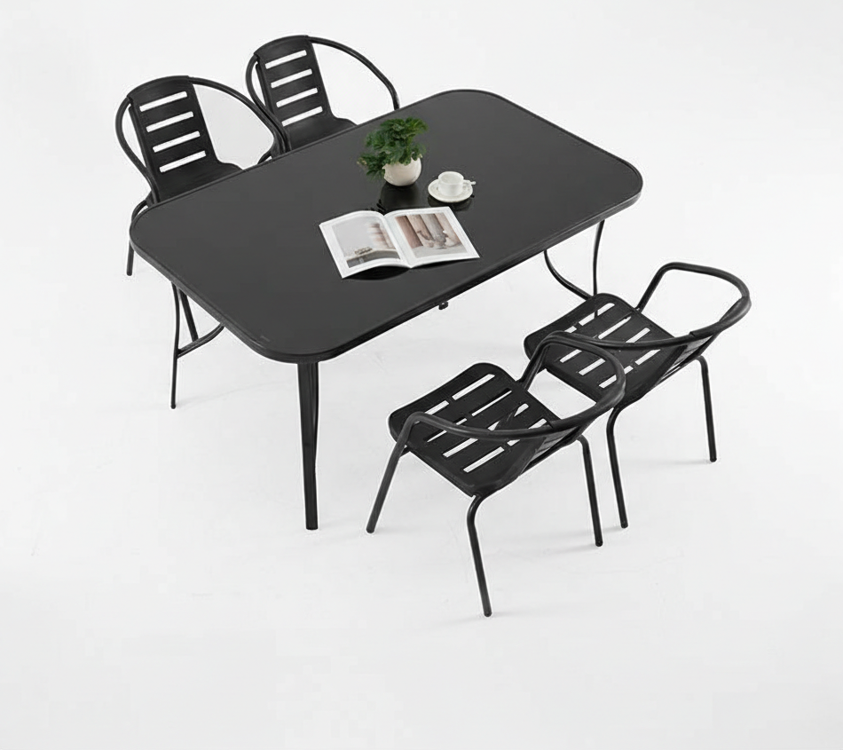ODS006 - Outdoor Black Rectangular Patio Table with Glass Tabletop image 0