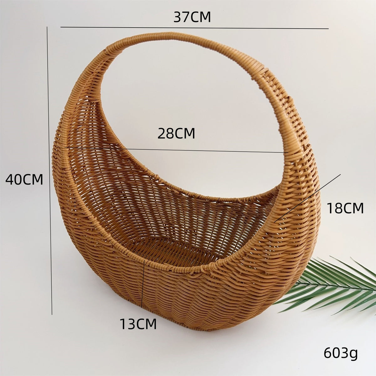 BAS005 - Moon-Shaped Handwoven Rattan-Style Basket with Round Handle image 4