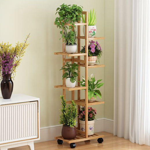 PS045 - Multi-Tier Bamboo Floor Plant Stand with Wheels image 1
