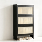 SOCE076 - Modern Black Rattan Shoe Cabinet with 3 Flip Drawers