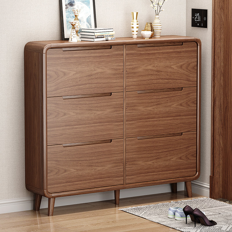 SOCE079 -  Walnut Look Shoe Cabinet - Ultra-Slim Walnut Entryway Organizer