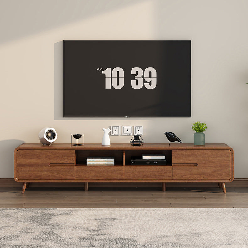 TV011 - Natural Wood-Style TV Stand with Drawers and Open Storage image 1