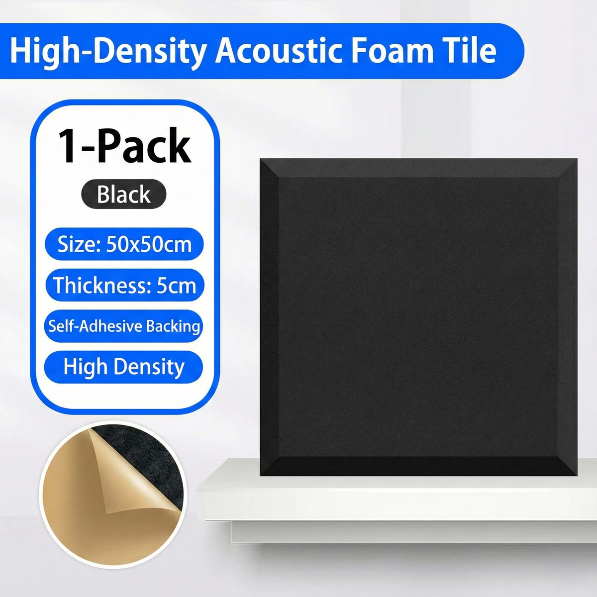 WAP008 - Square Self-Adhesive Acoustic Foam Panels – Sound Absorbing Wall Tiles image 3