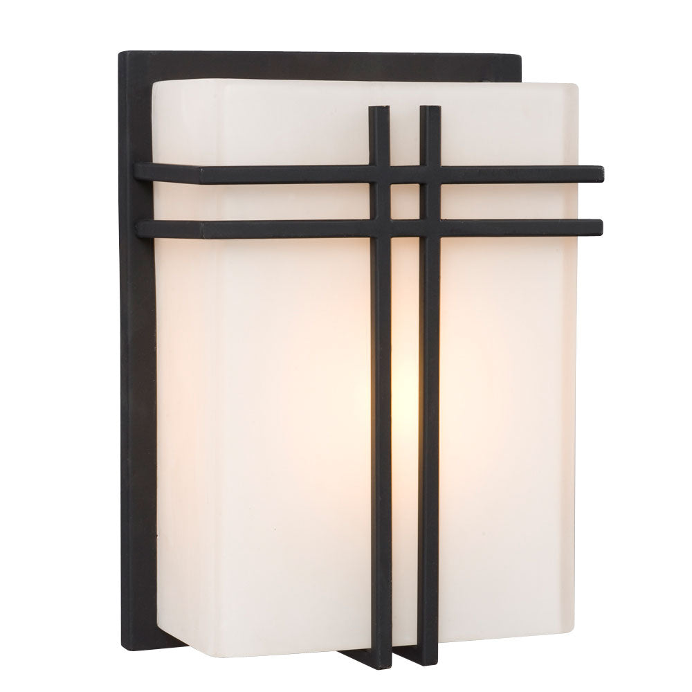 215640BK - 1-Light Outdoor/Indoor Wall Sconce - Black with Satin White Glass