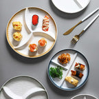 DISH009 - Round Ceramic 3-Compartment Divided Plate image 1