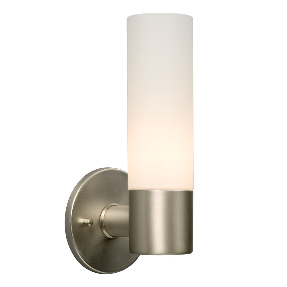 244021BN/WH - 1L Wall Sconce - Brushed Nickel with White Straight Glass
