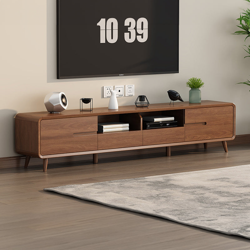 TV011 - Natural Wood-Style TV Stand with Drawers and Open Storage image 0