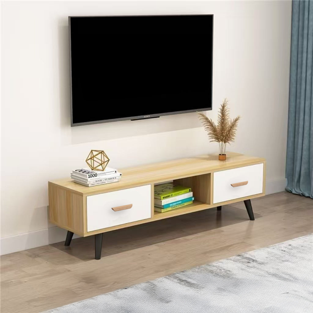TV012 - Modern TV Stand with White Drawers & Open Shelving image 1