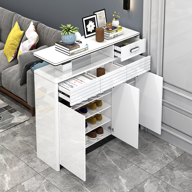 SOCE060 - Modern Glossy White Entryway Shoe Cabinet with Drawers image 1
