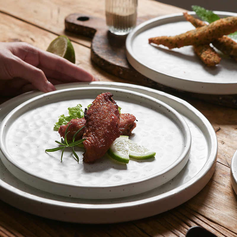DISH004 - Japanese Ceramic Stone-Texture Flat Plate | Minimalist Dinner Dish image 0