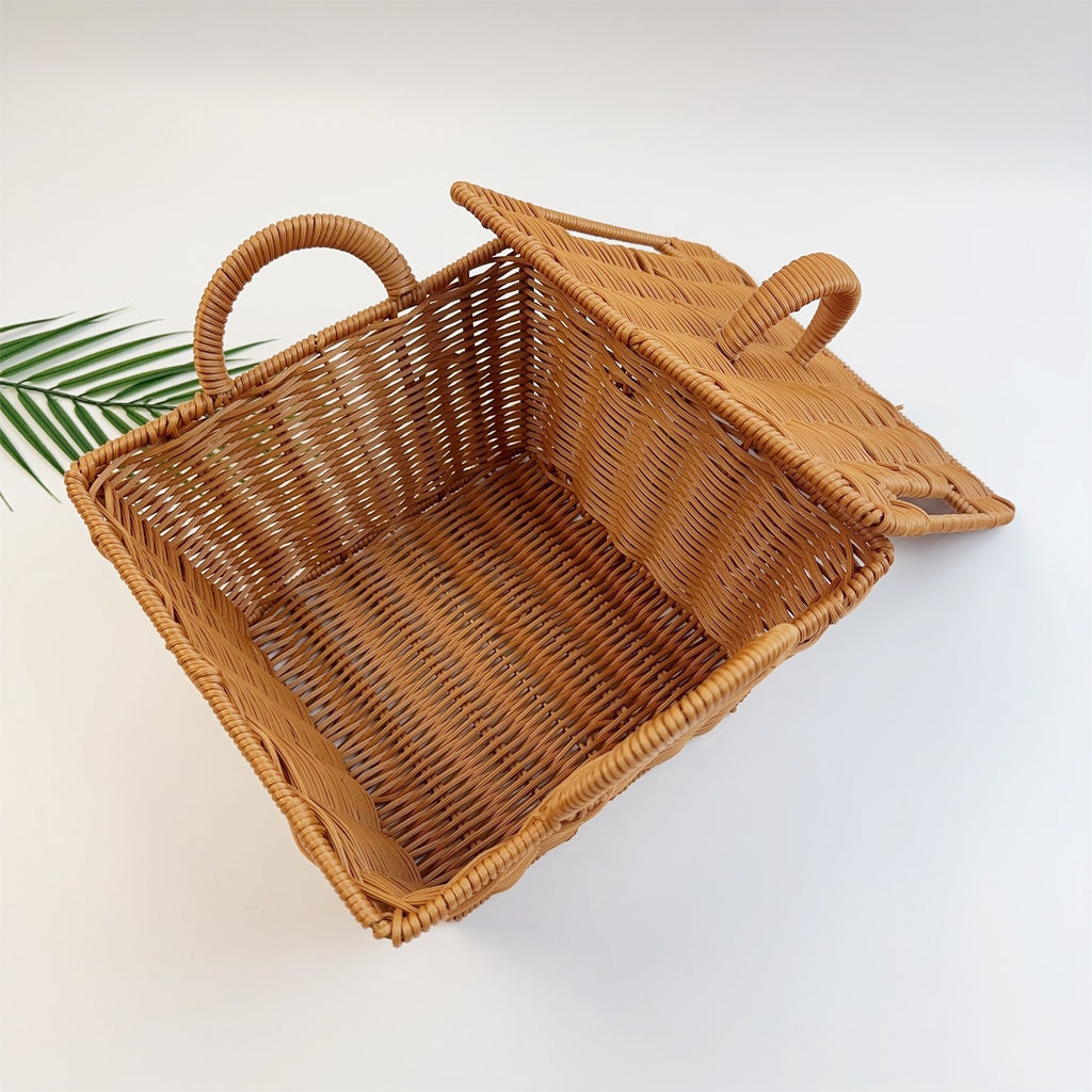 BAS007 - Rectangular Handwoven Rattan-Style Basket with Double Handles image 1