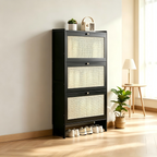 SOCE076 - Modern Black Rattan Shoe Cabinet with 3 Flip Drawers