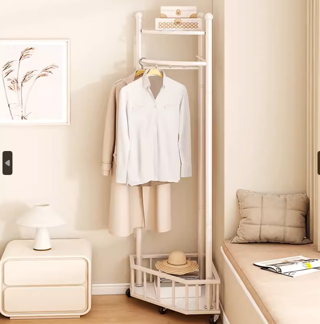 WH010 - Movable Cream Style Floor-Standing Corner Clothes Rack image 0