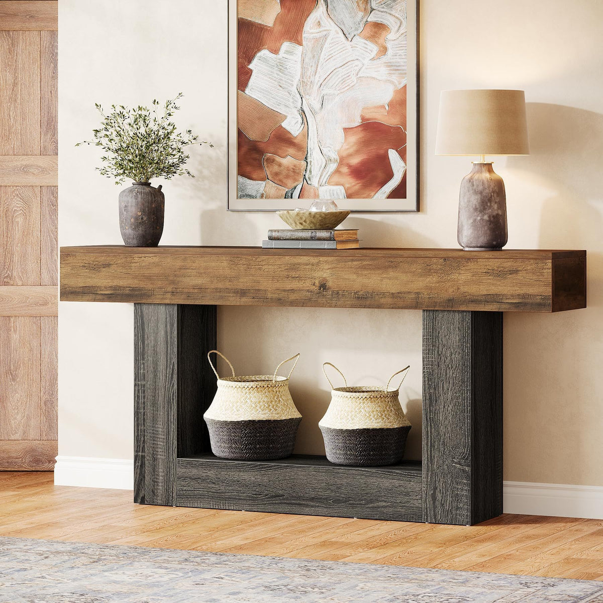 ST012 - Vintage Wood Entryway Table – Living Room & Hallway Storage Rack image 2