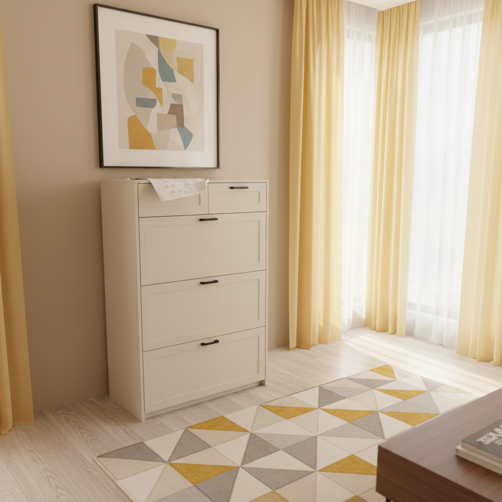 SOCE071 - Slim Modern Shoe Cabinet with Drawer & Top Display Shelf image 0
