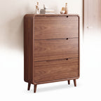 SOCE078 - Mid-Century Modern Walnut Look Shoe Cabinet with 3 Flip-Down Drawers