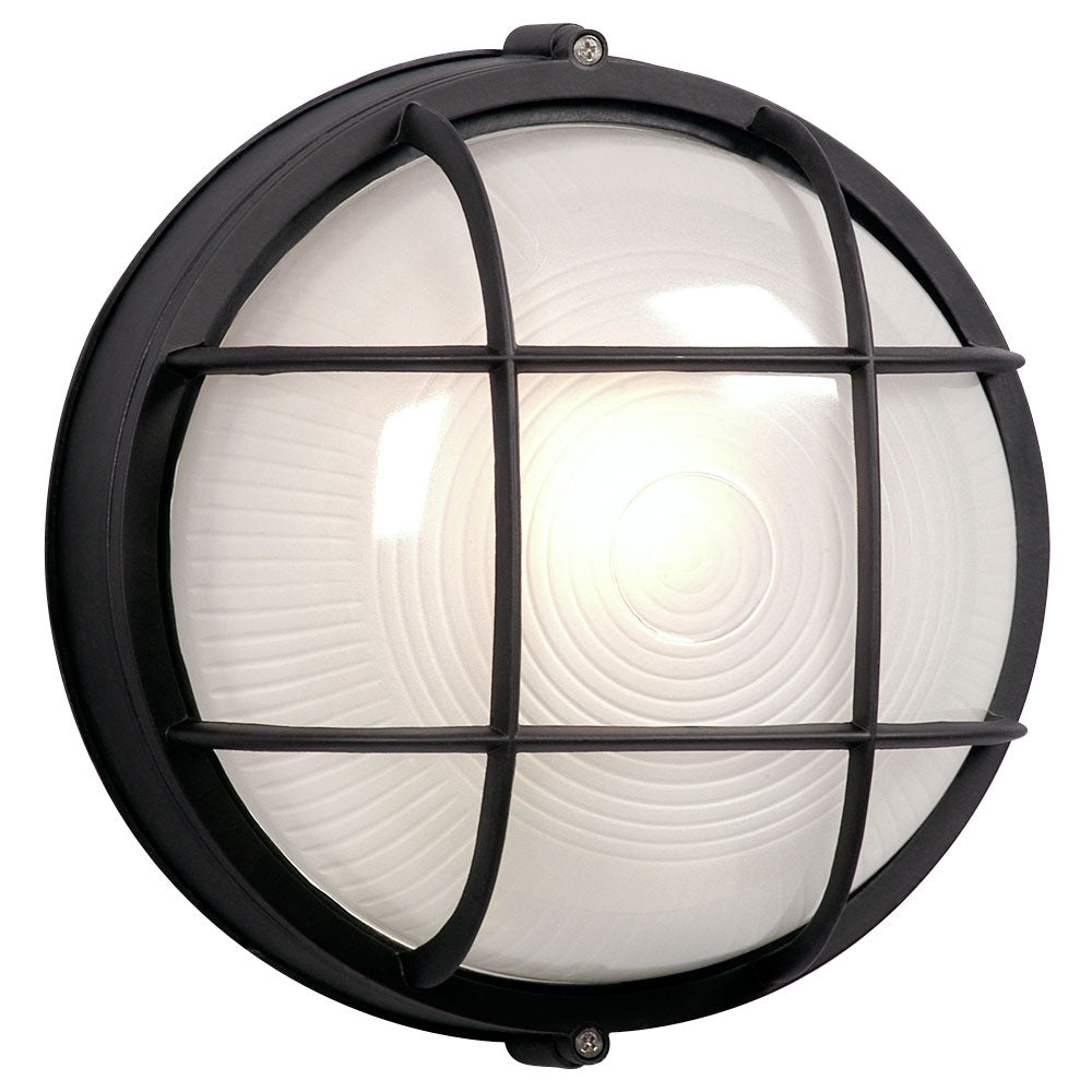 305011BK - Cast Aluminum Marine Light with Guard - Black w/ Frosted Glass