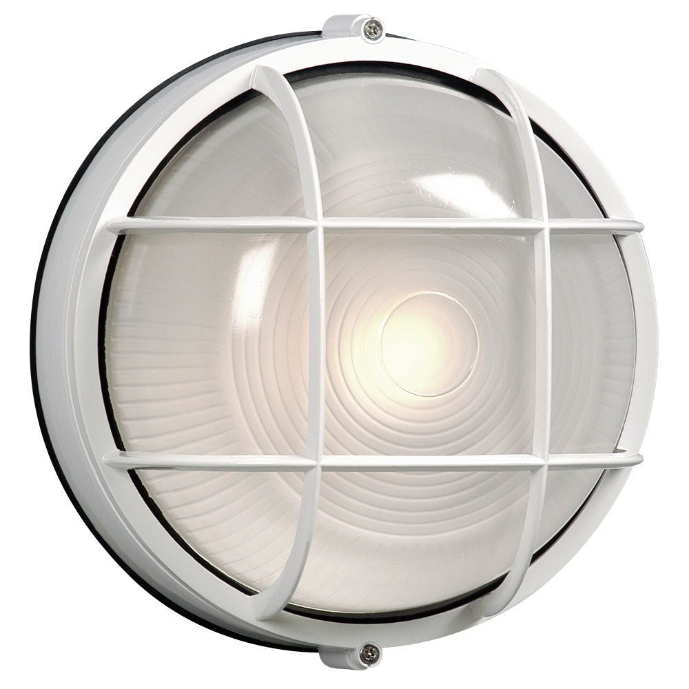 305011 WHT - Cast Aluminum Marine Light with Guard - White w/ Frosted Glass