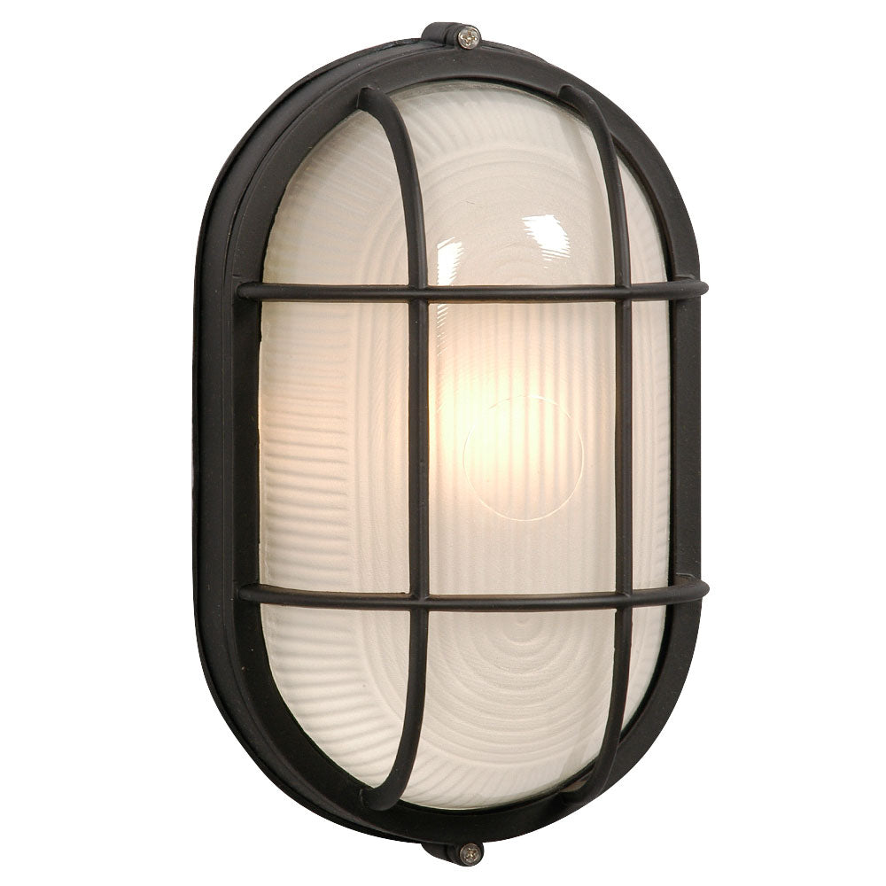 305013 BLK - Cast Aluminum Marine Light with Guard - Black w/ Frosted Glass
