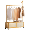 WH016 - Bamboo Rolling Clothes Rack with Mesh Basket – Multi-Functional Storage image 0