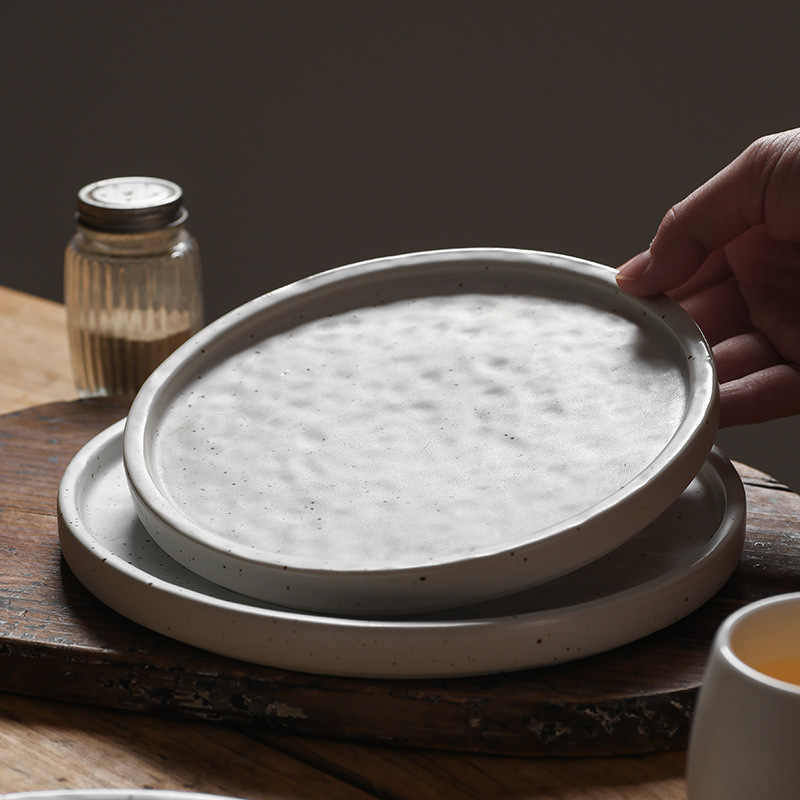 DISH004 - Japanese Ceramic Stone-Texture Flat Plate | Minimalist Dinner Dish image 2